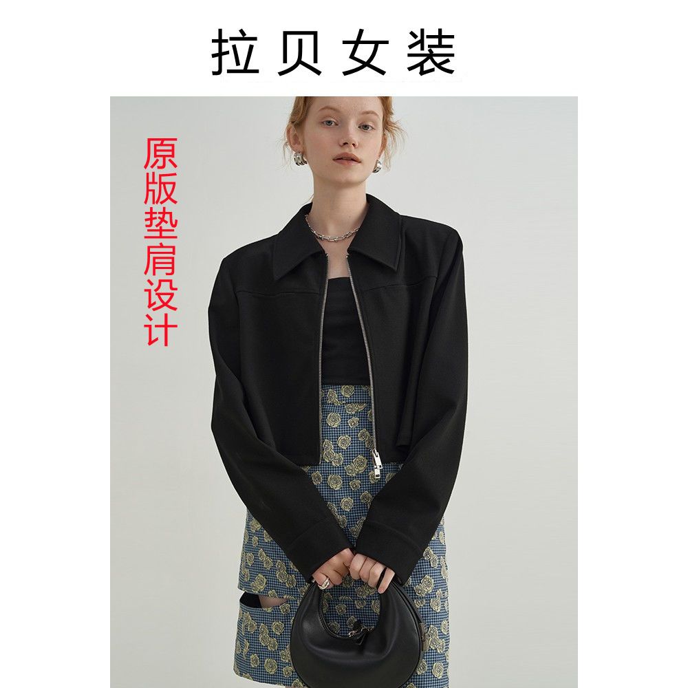 網紅2022新款短外套女春秋顯瘦簡約氣質百搭設計感墊肩開衫短上衣