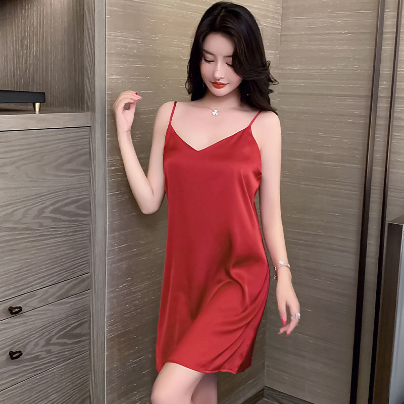 Ice silk nightdress female summer thin section suspenders sexy backless net red lady simulation silk pajamas summer home service