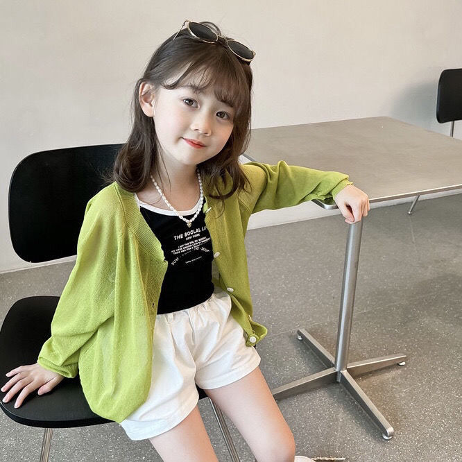 Children's sun protection clothing, summer girls' ice silk breathable air conditioning shirt, anti-UV, medium and large children's sun protection clothing, thin jacket