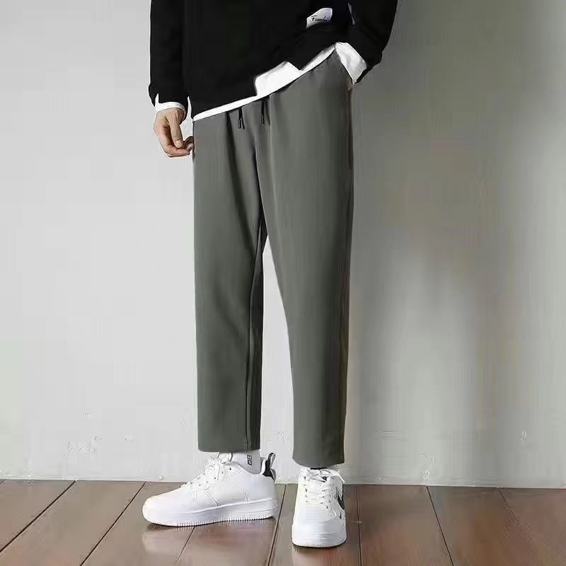 Ice Silk Pants Men's Summer Thin Casual Trousers Men's Trendy Loose Trousers Boys Straight Leg Nine-point Sports Pants