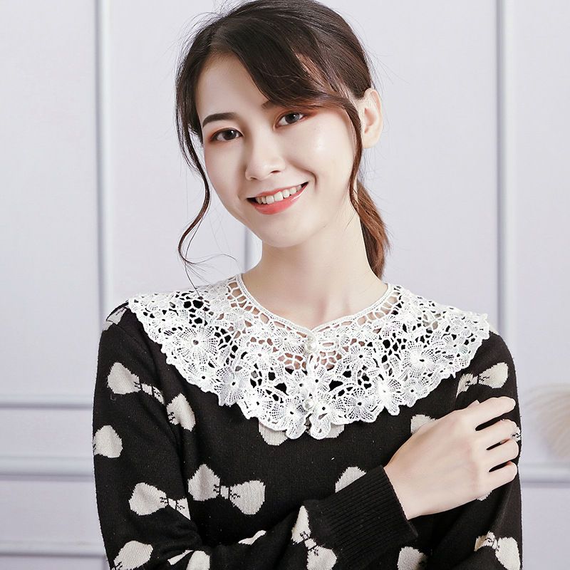 蘿莉假領子女碎花小披肩純棉勾花鏤空花邊領百搭防走光裝飾娃娃領