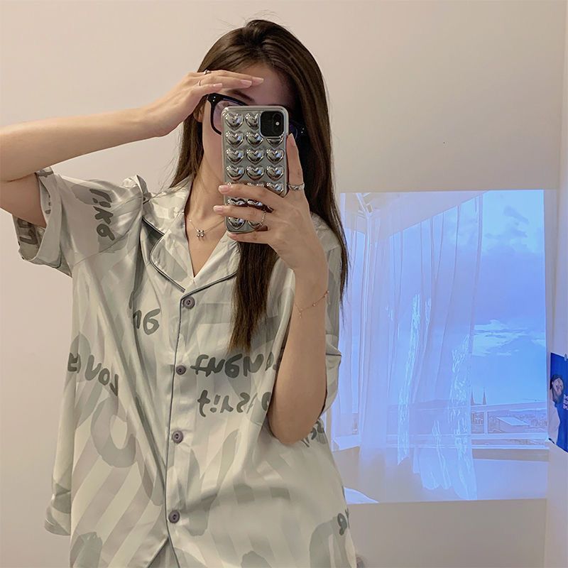 Pajamas women's summer ice silk cool thin section short-sleeved ins style high-value summer student cute home service suit