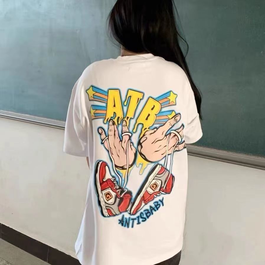 XYM100%纯棉美式hiphop短袖t恤男女2022夏季学生韩版宽松情侣上衣