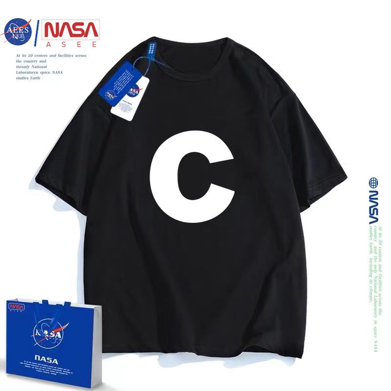 NASAAESS joint cotton dotted line bear short-sleeved parent-child clothing boys and girls Klein blue T-shirt half-sleeved top