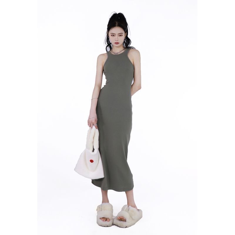 Niche design sexy pure desire wind hanging neck vest dress summer new mid-length bag hip skirt women's ins