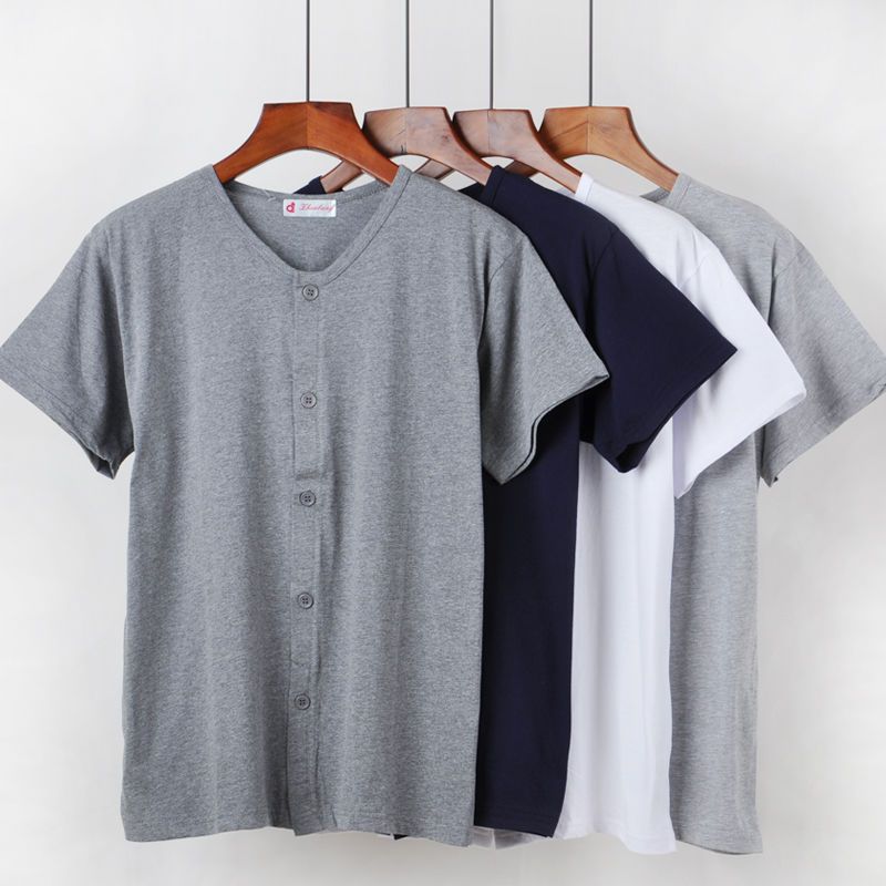 Men's short-sleeved cardigan pure cotton open body middle-aged and elderly people plus fat plus size cardigan sweatshirt half-sleeved home clothes thin