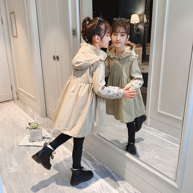 女童外套春秋2022新款中大童女装儿童秋装大衣韩版洋气中长款风衣