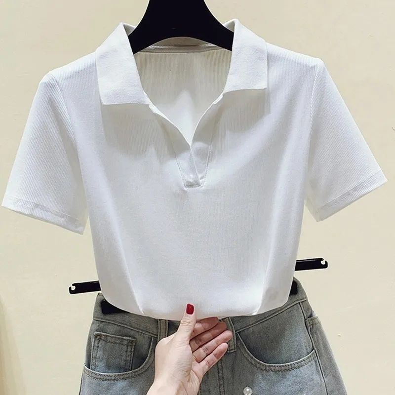 短袖T恤打底衫女夏季新款韩版Polo领胖mm气质减龄洋气小衫上衣潮