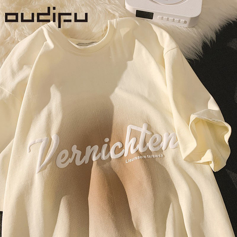 OUDIFU pure cotton 100% short-sleeved t-shirt women's tide ins spring and summer 2023 new Japanese 240G couple top tide