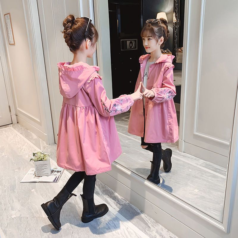 女童外套春秋2022新款中大童女裝兒童秋裝大衣韓版洋氣中長款風衣