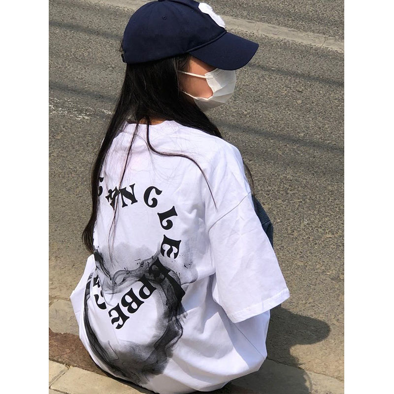 XYM100%纯棉短袖t恤男女夏学生韩版宽松设计感小众爱心烟雾上衣