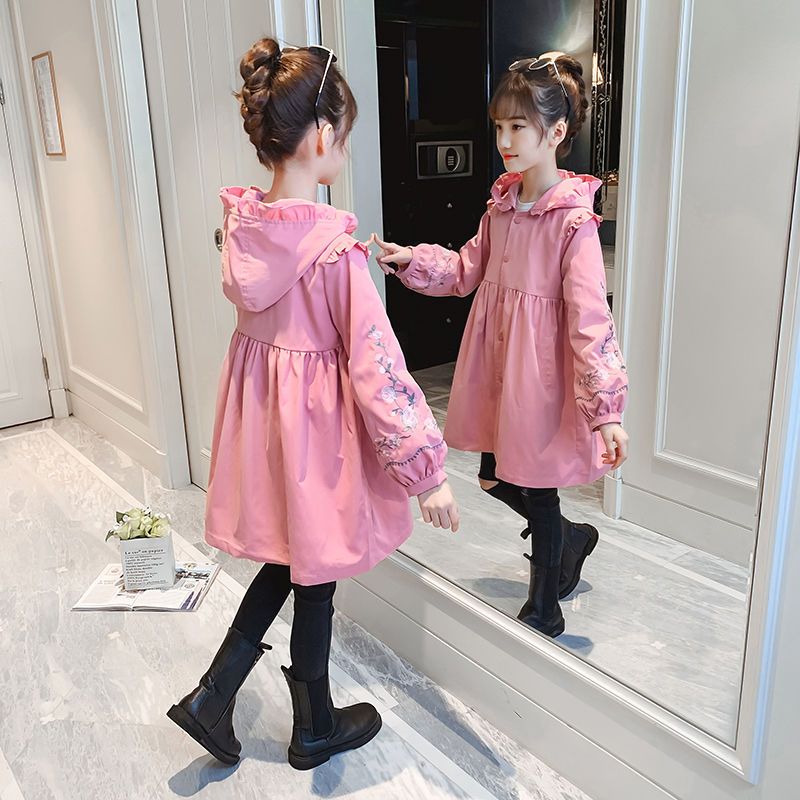 女童外套春秋2022新款中大童女装儿童秋装大衣韩版洋气中长款风衣