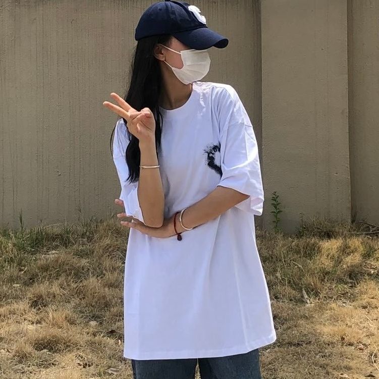XYM100%纯棉短袖t恤男女夏学生韩版宽松设计感小众爱心烟雾上衣