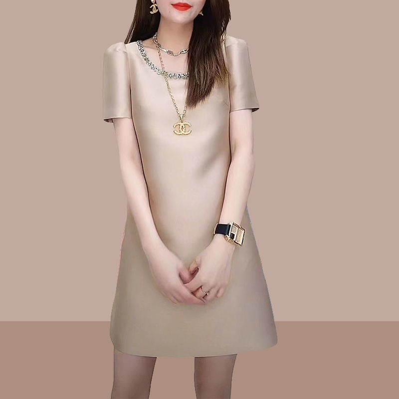 2023 summer new retro women's loose a-line dress looks tall and thin mid-length large size fat MM dress