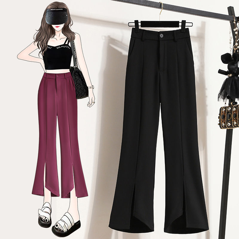  summer thin section irregular slit slimming eight-point trousers