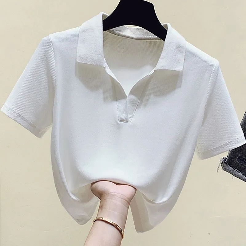 短袖T恤打底衫女夏季新款韩版Polo领胖mm气质减龄洋气小衫上衣潮