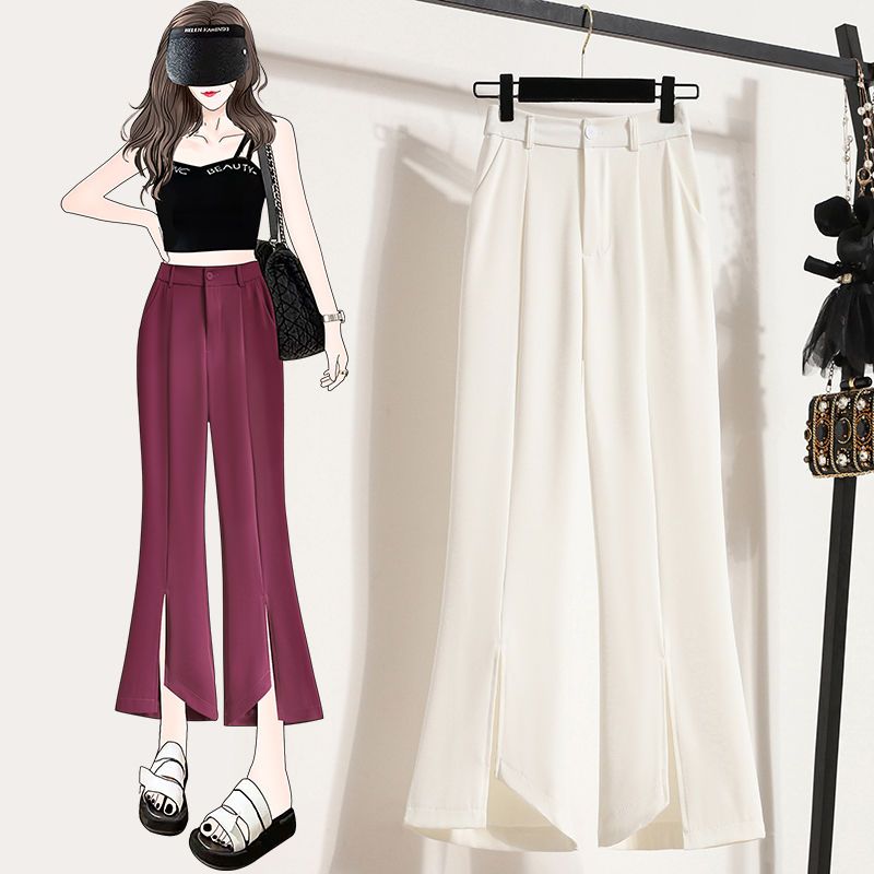  summer thin section irregular slit slimming eight-point trousers