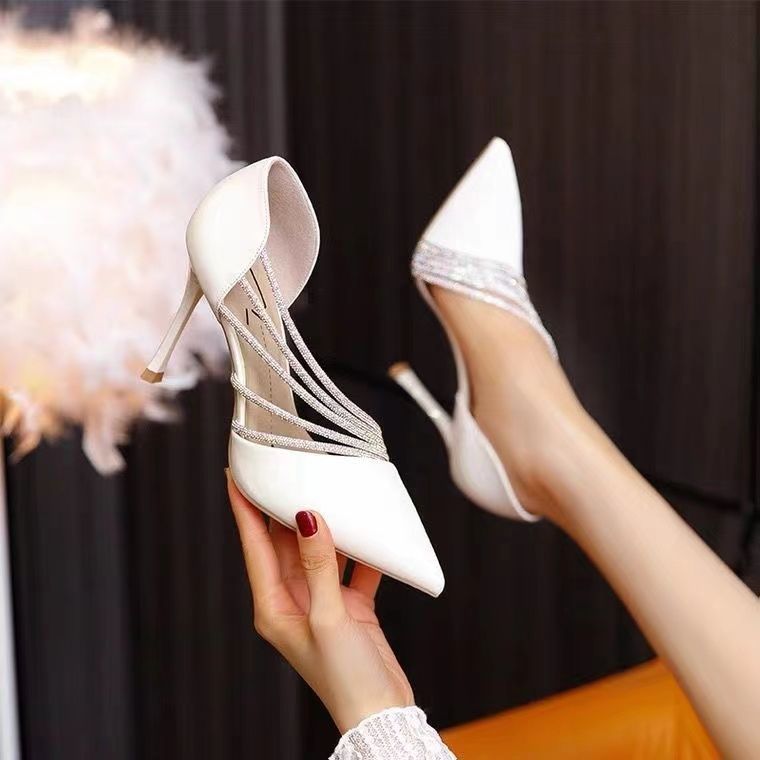 法式高跟鞋设计感小众气质名媛女神范2022年夏季新款网红水钻单鞋