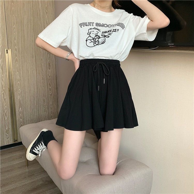  summer new high waist black A-line pants female students all-match slim casual loose home pajamas ins tide