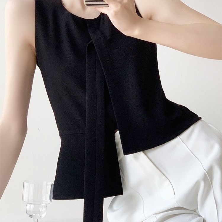 French-style irregular vest women's outer wear  new sleeveless white top slimming niche design with ins
