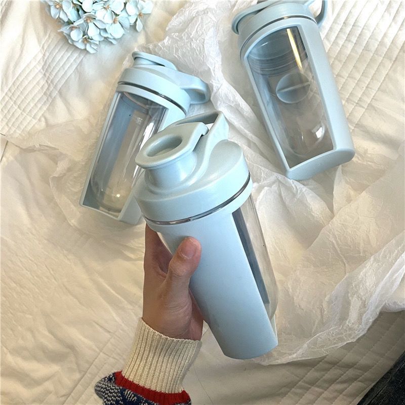 复古蓝透明水杯随手杯摇摇杯大容量直饮杯带盖户外便携运动塑料杯