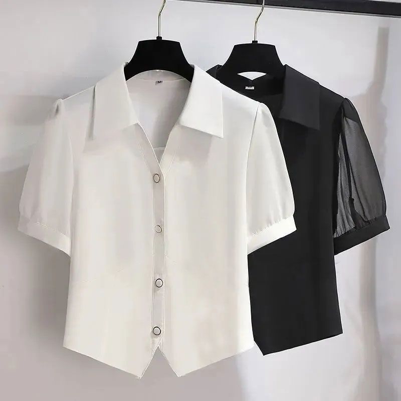 White chiffon short-sleeved shirt women's summer 2022 new chic and beautiful temperament short small shirt high-end top