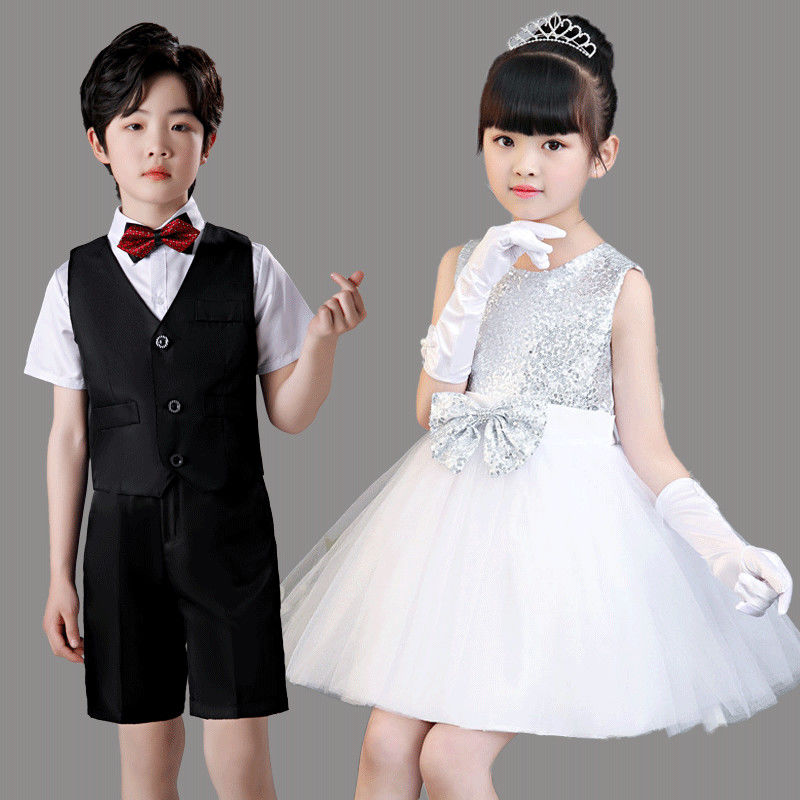 亮片蓬蓬兒童合唱服朗誦表演出服裝男女童幼兒園畢業照小學生主持