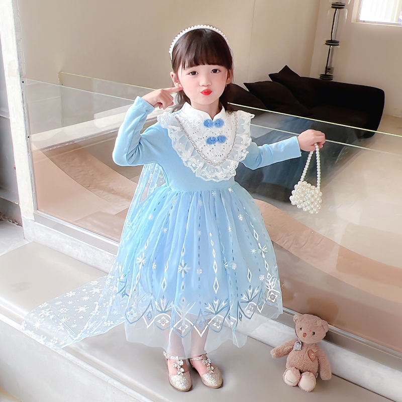 Girls Aisha Princess Autumn Frozen Princess Dress Aisha Princess Dress Spring and Autumn New Puffy Gauze Skirt
