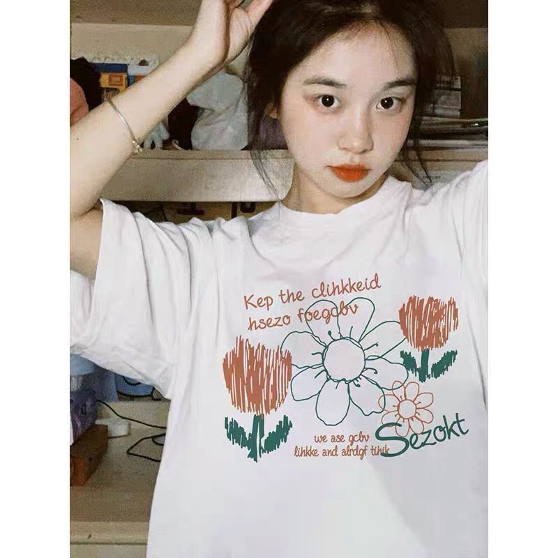 White front shoulder short-sleeved t-shirt women's summer 2022 new loose design sense niche Korean sweet cool student tops