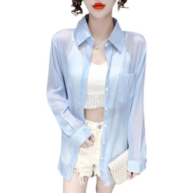 Sunscreen clothing women's summer light and thin jacket  new cardigan ice silk chiffon shirt anti-ultraviolet breathable top
