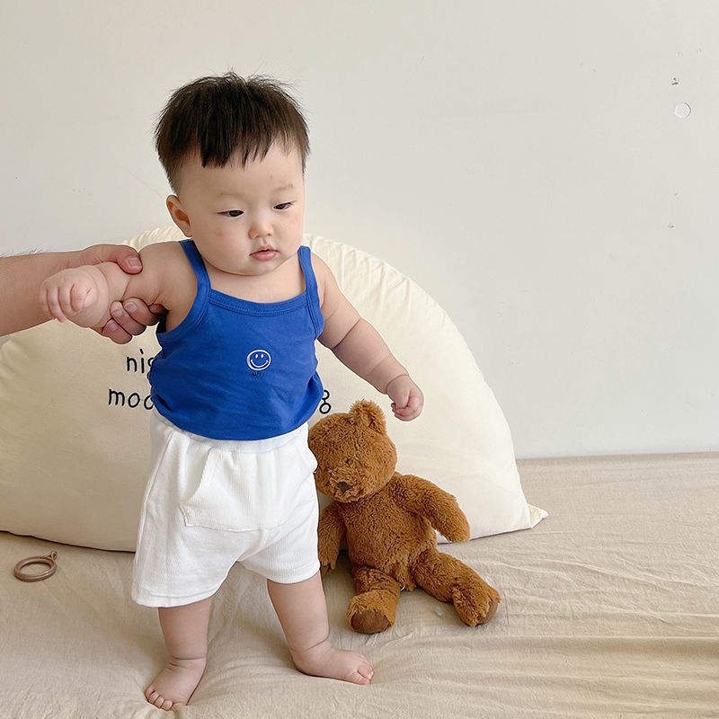 Ins Korean version of infants and young children summer thin cotton comfortable smiley letters refreshing camisole male and female baby all-match T-shirt