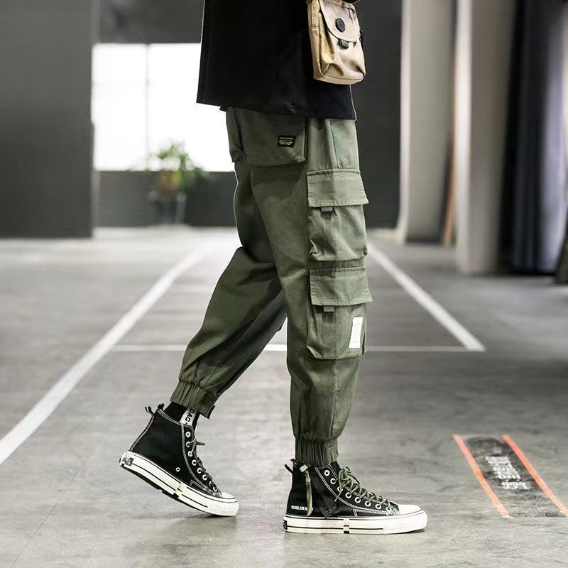 Functional overalls men's trousers summer thin section nine-point pants tide ins loose large size spring and autumn casual trousers