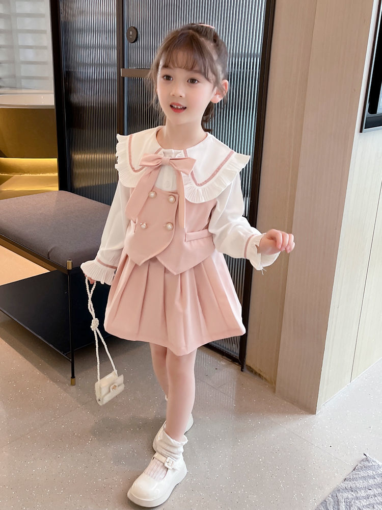 Girls white shirt spring and autumn new children's clothing girl big boy foreign style Korean version girl children's shirt pure cotton long-sleeved top