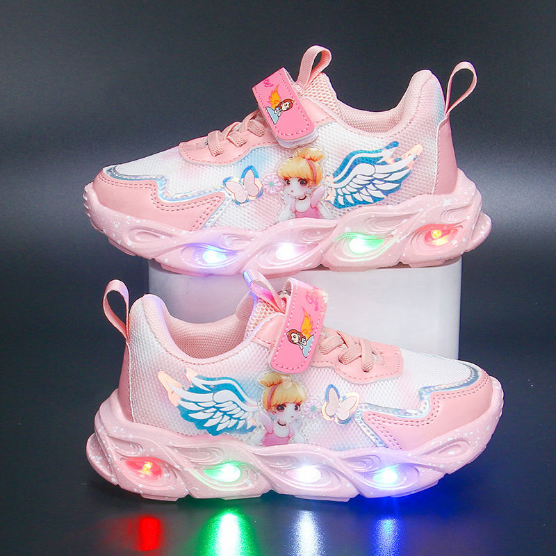 Aisha children's shoes girls light-up shoes  summer mesh sports shoes for large, medium and small children baby little girls light-up shoes