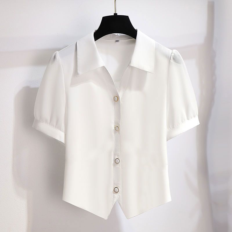 White chiffon short-sleeved shirt women's summer 2022 new chic and beautiful temperament short small shirt high-end top