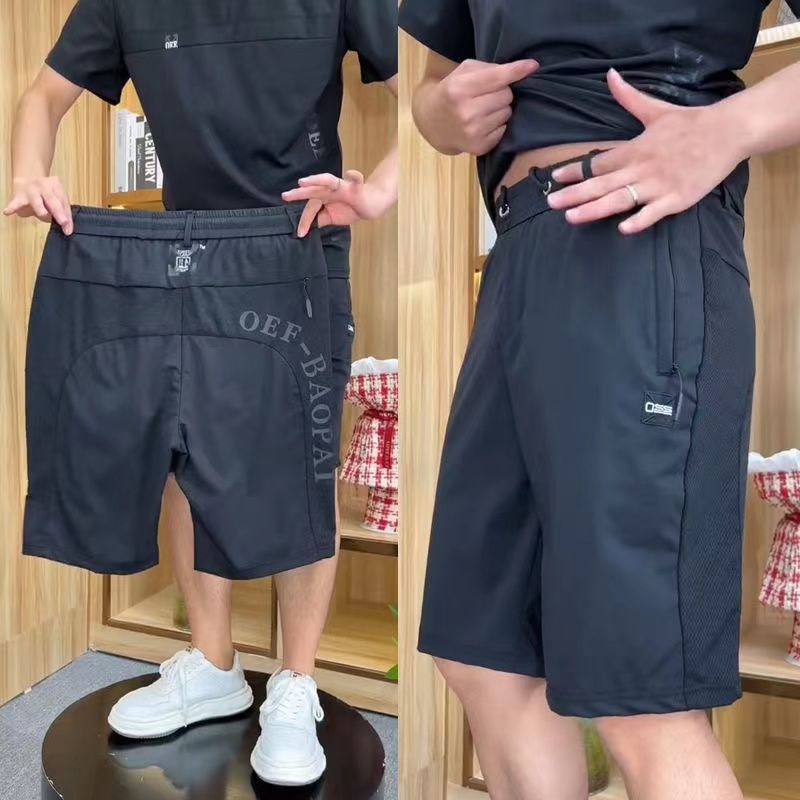 Ice silk casual suit men's shorts summer thin loose all-match short-sleeved stretch mesh stitching sports five-point pants