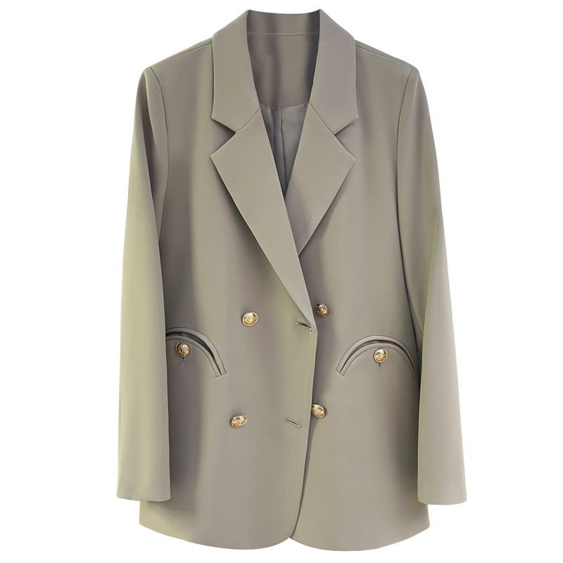  spring and autumn new khaki design niche suit jacket women's double-breasted light familiar style western style suit