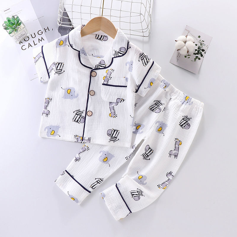 Children's pajamas home clothes set summer pure cotton thin section men and women small children baby short-sleeved air-conditioning clothes two-piece set