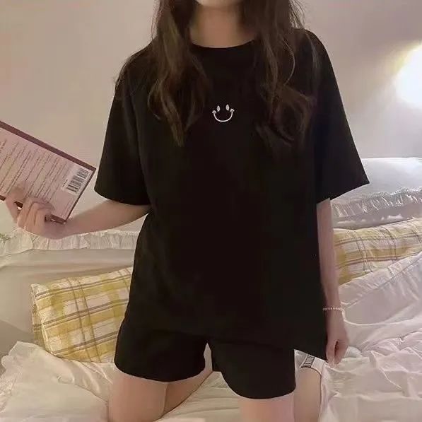 Pajamas women's summer thin short-sleeved shorts loose cute student two-piece suit simple and can be worn outside home clothes