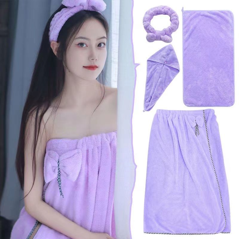 Cuffia da bagno, asciugamano, fascia per capelli, 4 pezzi, 80-85-105 kg, accappatoio indossabile, assorbente, anti-pelo, gonna sexy_voghion.com