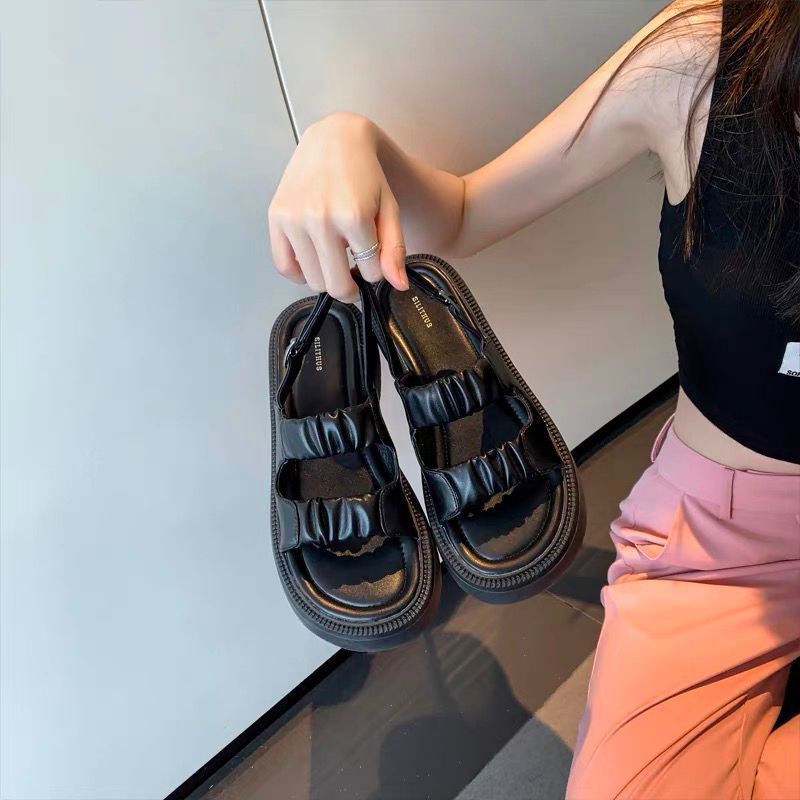 Sports sandals for women 2022 new summer fashion thick-soled fashion French mid-high heels fairy style sponge cake sandals popular