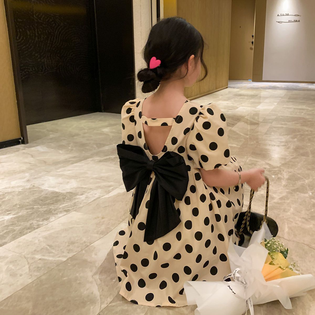 原創女童純棉連衣裙夏裝新款洋氣兒童泡泡袖公主裙波點小女孩裙子