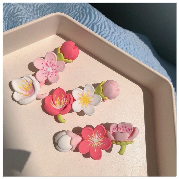 粉色桃花髮夾~甜美少女心櫻花小清新側邊夾髮飾夏季ins頭飾劉海夾