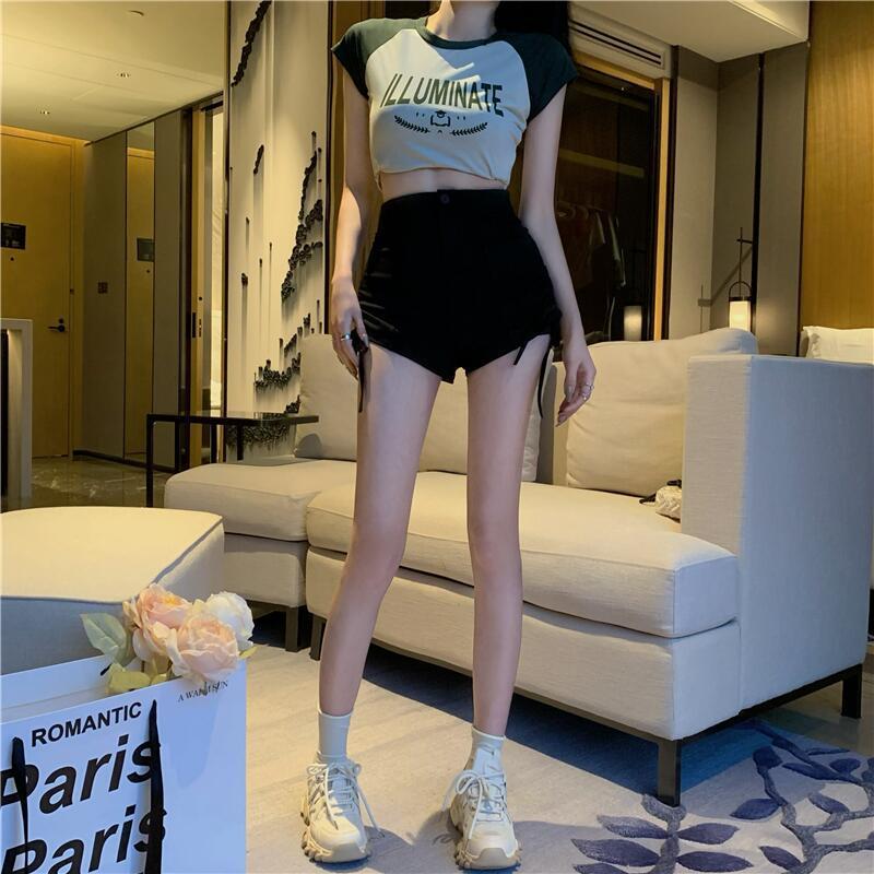 抽绳设计感辣妹包臀黑色短裤女夏季韩版新款高腰显瘦热裤子潮