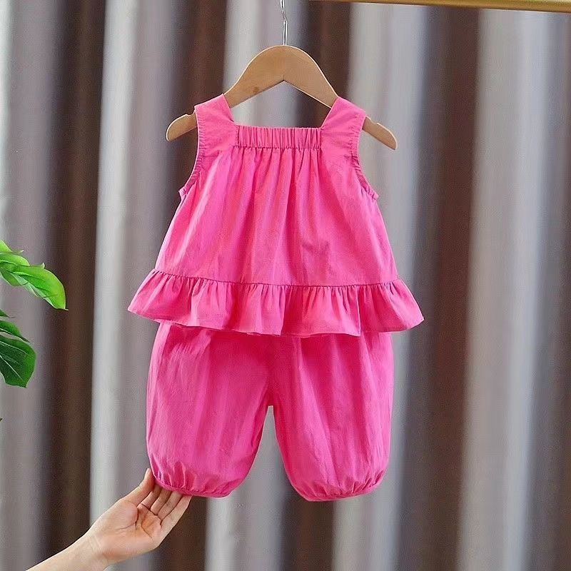 女童套装2022新款洋气时髦夏季宝宝儿童夏装棉布背心短裤两件套潮