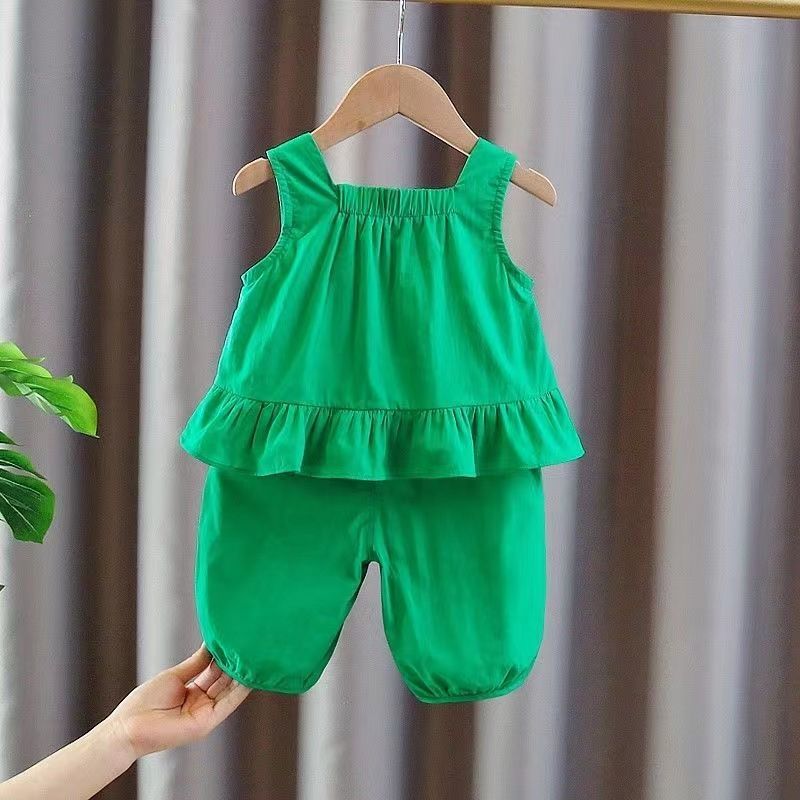 女童套装2022新款洋气时髦夏季宝宝儿童夏装棉布背心短裤两件套潮