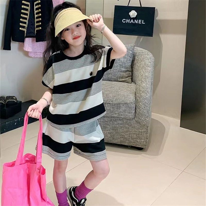 Summer dress girls' suit summer foreign style fashionable ins trend a complete set of pure cotton two-piece suit 6--12 years old middle-aged and older children