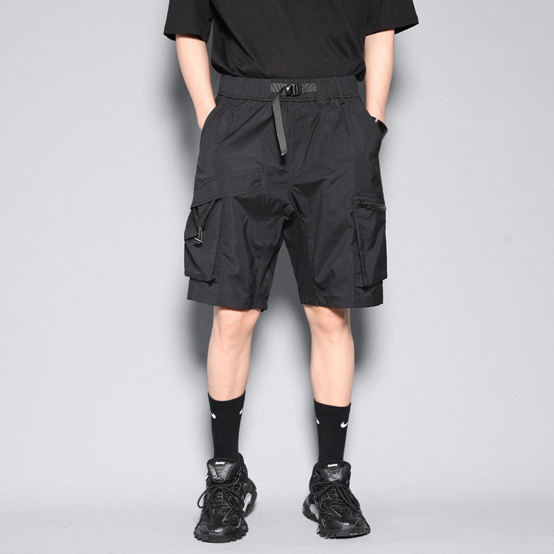 EC summer dark loose overalls shorts men's national tide brand ins American casual five-point pants black middle pants