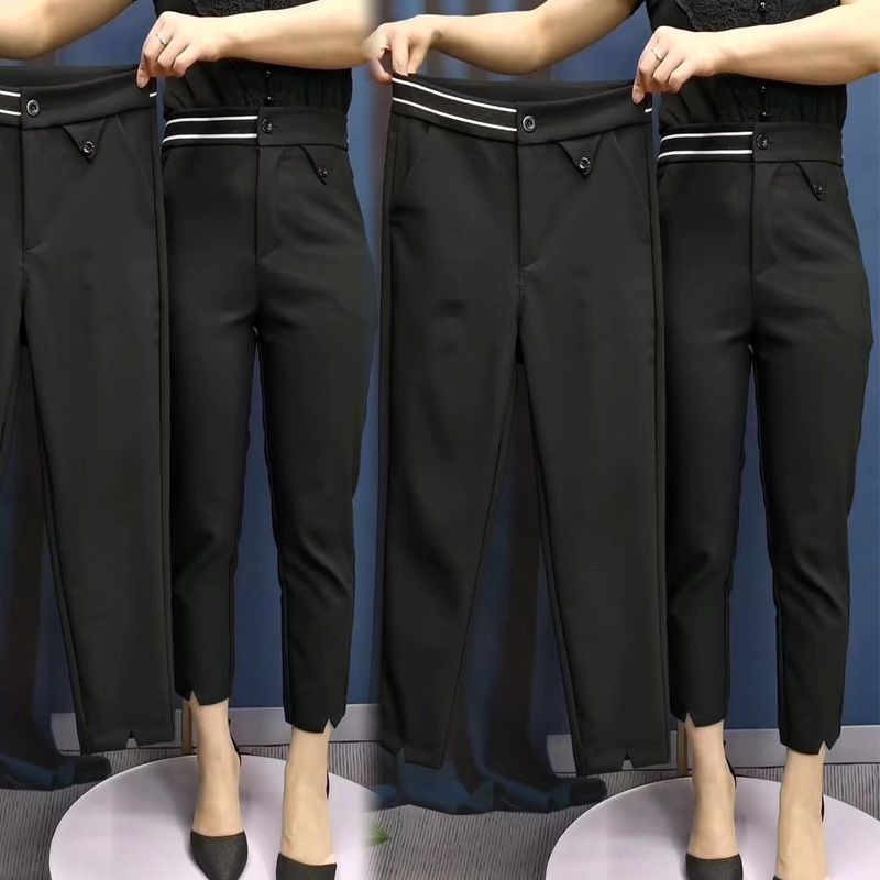Autumn new high waist thin all-match black nine-point straight pencil pants women's elastic simple commuting pencil pants trendy