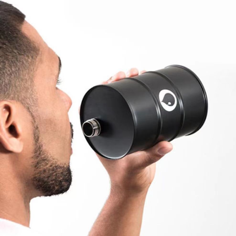 750ml Creative Gasoline Barrel Outdoor 304 Stainless Steel Camping Leak-Proof Mini Water Bottle_voghion.com
